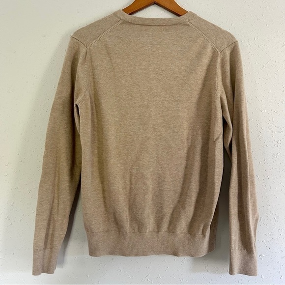 Lands’ End Tan 100% Supima Cotton V-Neck Sweater Large - Picture 3 of 6